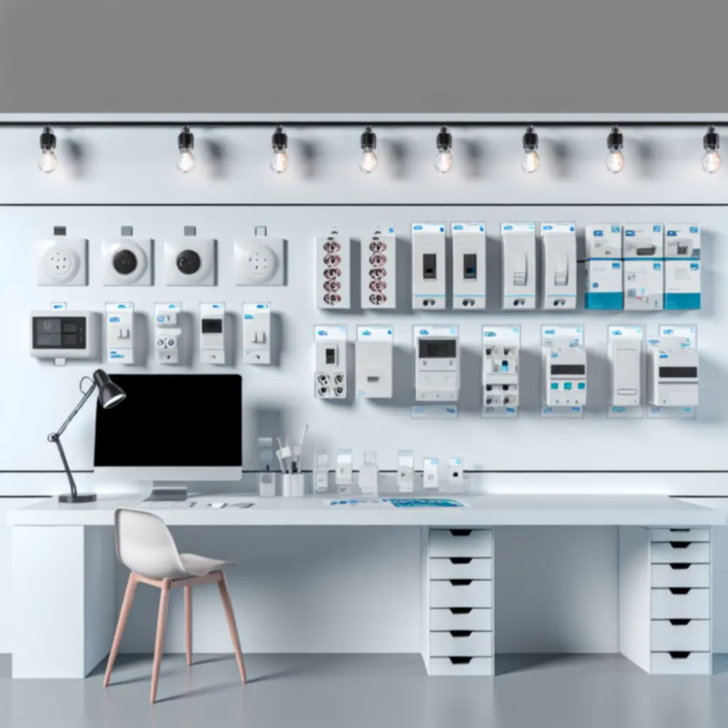 Moderne werkplek met overzichtelijk gepresenteerde elektrische componenten